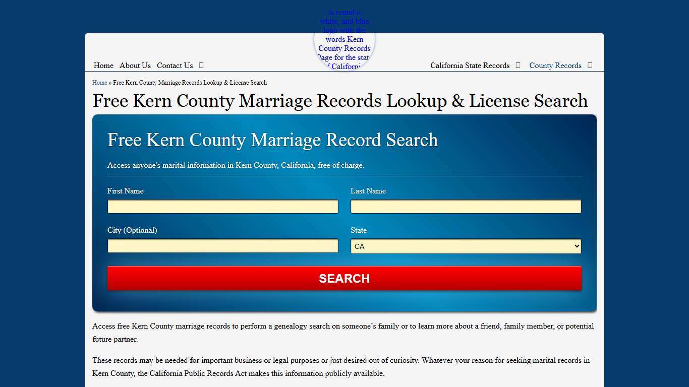 Free Kern County Marriage Records Lookup & License Search