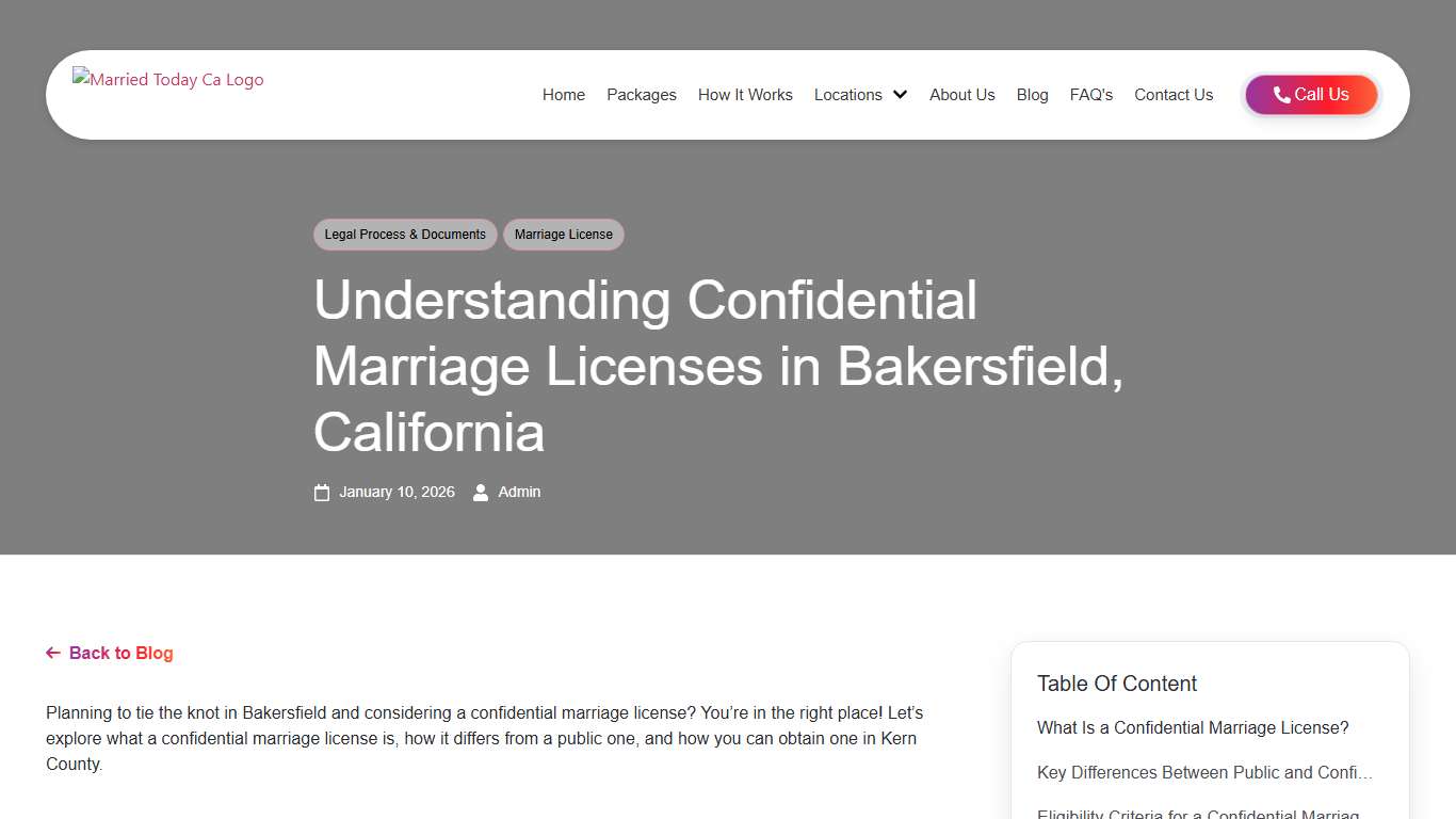 Understanding Confidential Marriage Licenses in Bakersfield, California - Married Today CA